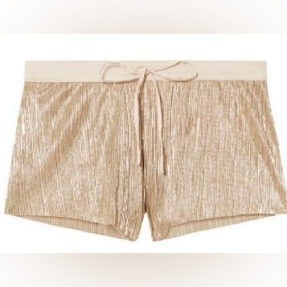 VS| Shine Pleated Metallic Gold Lounge Pajama Short​s - Picture 6 of 8